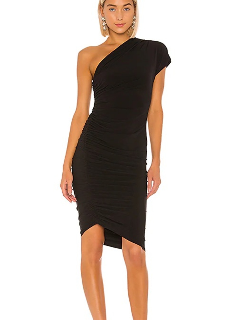 Lovers + Friends One-Shoulder Midi Black Dress
